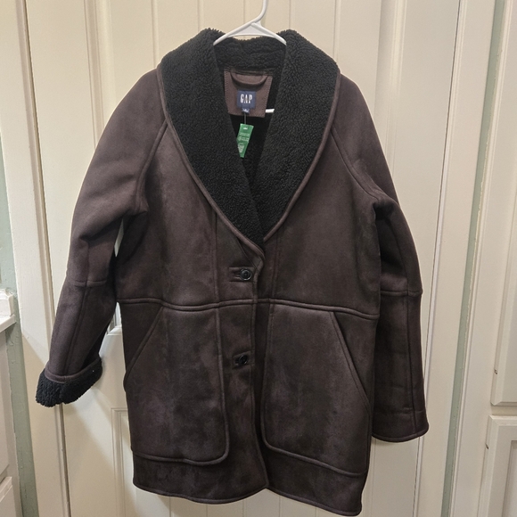 NWT Gap Vegan Suede Shawl Collar Coat Basic Black Brown - Picture 8 of 12